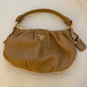 Prada Leather Shoulder Baguette Bag Beige